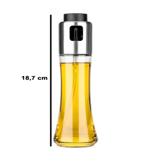 Tradineur - Aceitera de cristal con spray, elaboración artesanal, dispensador de aliño rellenable con pulverizador, aceite, vinagre, ensaladas, barbacoa - 18,7 x 6,5 cm - 180 ml