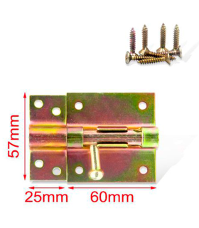 Tradineur - Cerrojo para puerta, pestillo clásico de hierro, pasador de seguridad, fácil colocación mediante tornillos, puertas de jardín, baños (Dorado, 60 mm)