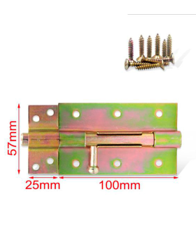 Tradineur - Cerrojo para puertas, pestillo clásico de hierro, pasador de seguridad, fácil colocación mediante tornillos, puertas de jardín, baños (Dorado, 100 mm)