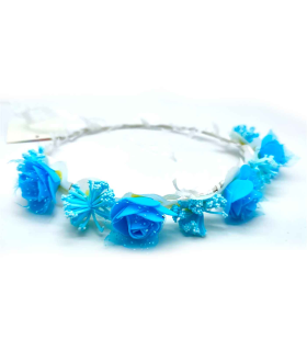 Tradineur - Corona de flores azules - Diseño único - Boda, fiesta, fotografía, compromiso, graduación, fiesta, concurso de belleza - Unisex - 1 ud - Ø 20 cm