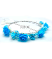 Tradineur - Corona de flores azules - Diseño único - Boda, fiesta, fotografía, compromiso, graduación, fiesta, concurso de belleza - Unisex - 1 ud - Ø 20 cm