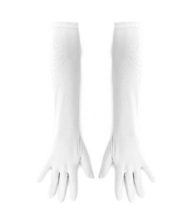 Tradineur - Guantes Largos de 45 cm - Fabricado en poliéster - Talla única para adultos - Ideal para carnaval o Halloween - Color Blanco