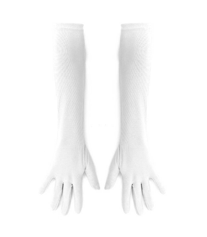 Tradineur - Guantes Largos de 45 cm - Fabricado en poliéster - Talla única para adultos - Ideal para carnaval o Halloween - Color Blanco