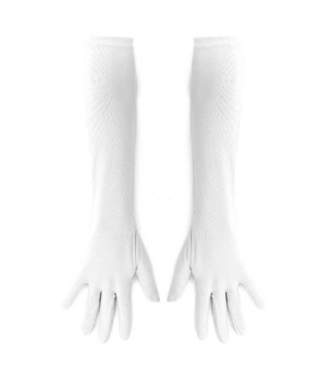 Tradineur - Guantes Largos de 45 cm - Fabricado en poliéster - Talla única para adultos - Ideal para carnaval o Halloween - Color Blanco