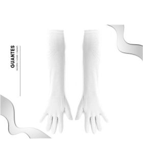 Tradineur - Guantes Largos de 45 cm - Fabricado en poliéster - Talla única para adultos - Ideal para carnaval o Halloween - Color Blanco