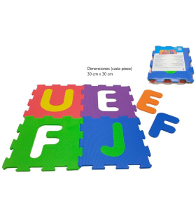 Tradineur - Pack de 10 baldosas de goma eva con letras desmontables, esterilla, puzzle para habitación de bebé, niños, alfombrilla de protección, 30 x 30 cm, letras y colores aleatorios