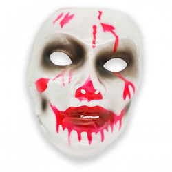 Tradineur - Máscara blanca sangrienta con pelo para adulto, accesorio para disfraces de carnaval, Halloween, cosplay, fiestas -