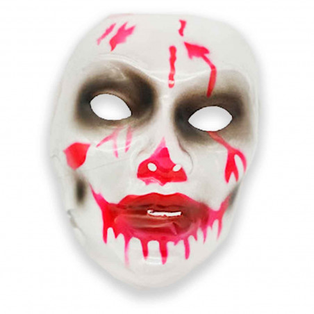 Tradineur - Máscara blanca sangrienta con pelo para adulto, accesorio para disfraces de carnaval, Halloween, cosplay, fiestas -