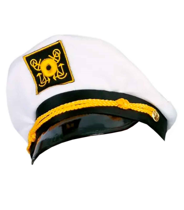 Gorro de capitán color blanco con detalles amarillos para jóvenes y adultos, complemento de carnaval, halloween y otras celebraciones. Talla Adulta.