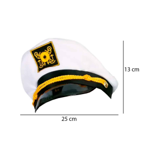 Gorro de capitán color blanco con detalles amarillos para jóvenes y adultos, complemento de carnaval, halloween y otras celebraciones. Talla Adulta.