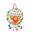 Tradineur - Piñata redonda de feliz cumpleaños con animales, cartón, rellenar con golosinas, chuches, decoración infantil para fiestas, niños, Ø 43 cm