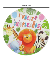 Tradineur - Piñata redonda de feliz cumpleaños con animales, cartón, rellenar con golosinas, chuches, decoración infantil para fiestas, niños, Ø 43 cm