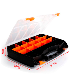 Tradineur - Caja para organizar de plástico de 37 x 30 x 8 cm con 2 compartimentos y asa. Organizador de herramientas para hogar o trabajo. Maletín para almacenar y transportar herramientas