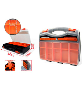 Tradineur - Caja para organizar de plástico de 37 x 30 x 8 cm con 2 compartimentos y asa. Organizador de herramientas para hogar o trabajo. Maletín para almacenar y transportar herramientas