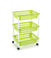 Tradineur -  Carro verdulero verde pistacho modelo PLFT 3 cestas y ruedas 40 x 30 x 61,5 cm . Carrito portaobjetos estantes multiusos para organizar los espacios domésticos