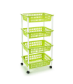 Tradineur -  Carro verdulero verde pistacho modelo PLFT con ruedas 4 cestas 85 x 40 x 30 cm . Carrito portaobjetos estantes multiusos para organizar los espacios domésticos