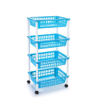 Tradineur -  Carro verdulero azul claro modelo PLFT con ruedas 4 cestas 85 x 40 x 30 cm . Carrito portaobjetos estantes multiusos para organizar los espacios domésticos