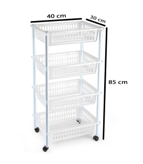 Tradineur - Carrito verdulero modelo PLFT de plástico con 4 niveles y ruedas, cestas apilables portaobjetos, frutas, verduras, cocina, baño (Transparente, 85 x 40 x 30 cm)