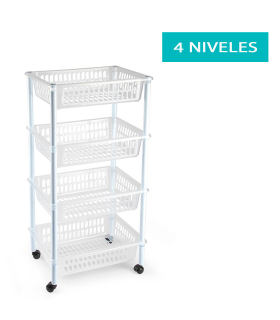 Tradineur - Carrito verdulero modelo PLFT de plástico con 4 niveles y ruedas, cestas apilables portaobjetos, frutas, verduras, cocina, baño (Transparente, 85 x 40 x 30 cm)