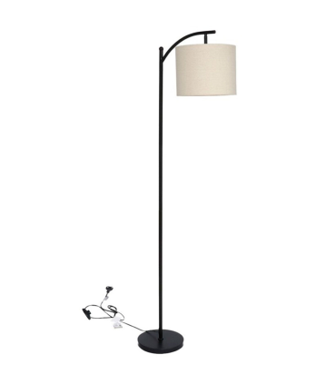 Tradineur - Lámpara de pie de metal con tulipa de tela, lámpara decorativa con interruptor de cable y enchufe, casquillo E27, 40W, sala de estar, dormitorio (Negro y beige claro, 145 x 25 cm)