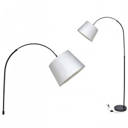 Tradineur - Lámpara de pie de metal y tulipa de tela, brazo oscilante, lámpara de lectura, interruptor de cable y enchufe, casqu
