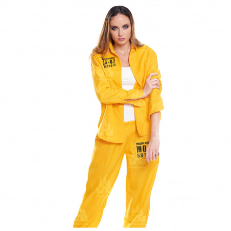 Tradineur - Disfraz de presidiaria color amarillo con letras negras, prisionera, jóvenes y adultos para carnaval, halloween, cel