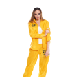 Disfraz de prisionera color amarillo con letras negras para jóvenes y adultos para carnaval, halloween, celebraciones, talla M