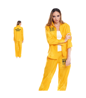 Disfraz de prisionera color amarillo con letras negras para jóvenes y adultos para carnaval, halloween, celebraciones, talla M