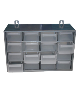 Tradineur - Clasificador apilable con 16 cajones 17 x 27 x 12 cm. Módulo, estante organizador de plástico para piezas pequeñas, taller, costura, color aleatorio