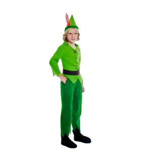 Disfraz de Peter Pan infantil, fibra sintética, incluye gorro, camisa, pantalón, cinturón y cubrebotas, carnaval, halloween, cosplay, niños (5-6 años)