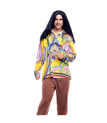 Disfraz hippie boy, fibra sintética, incluye camiseta y pantalón, accesorios no incluidos, carnaval halloween, adulto, talla S