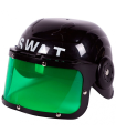 Tradineur - Casco infantil de swat con visor, plástico, gorro de policía, antidisturbios, niños, accesorio para disfraces, carnaval, Halloween, cosplay, fiestas (Negro y verde, 13 x 20 x 22 cm)