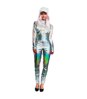 Mono maillot plateado holográfico para jovenes y adultos para carnaval, halloween, fiestas, celebraciones. Talla L