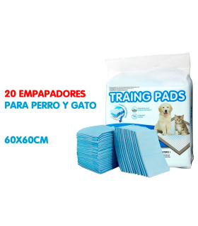 Tradineur - Pack de 20 empapadores para mascotas, alfombrillas higiénicas de entrenamiento para perros, súper absorbentes, anti malos olores, antibacteriano, reciclables, 60 x 60 cm