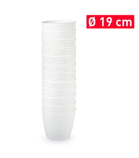 Tradineur - Maceta redonda con plato - Diseño Wind (Ø 19 cm) - Fabricado en plástico - Ideal para jardín exterior, terraza o balcón - Color Blanco Roto