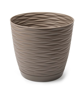 Tradineur - Maceta redonda con plato - Diseño Wind (Ø 19 cm) - Fabricado en plástico - Ideal para jardín exterior, terraza o balcón - Color Surtido