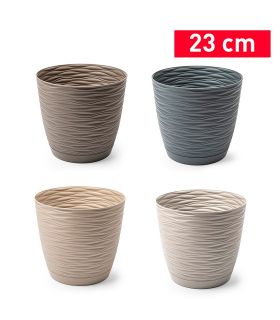 Tradineur - Maceta redonda con plato - Diseño Wind (Ø 23 cm) - Fabricado en plástico - Ideal para jardín exterior, terraza o balcón - Color Surtido