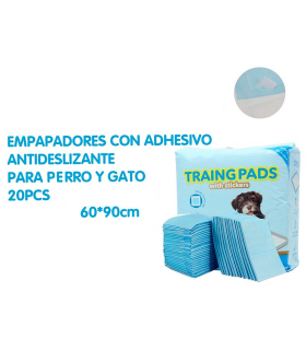 Tradineur - Pack de 20 empapadores para perros, alfombrillas higiénicas de entrenamiento para mascotas, súper absorbentes, anti malos olores, antibacteriano, incluyen adhesivos, 60 x 90 cm