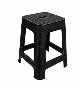 Tradineur - Taburete de plástico con asa Rattan, asiento de 28 x 28 cm, imitación de mimbre, banqueta multiusos, cocina, salón (Negro - 45,5 x 36,7 x 36,7 cm)