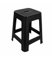 Tradineur - Taburete de plástico con asa Rattan, asiento de 28 x 28 cm, imitación de mimbre, banqueta multiusos, cocina, salón (Negro - 45,5 x 36,7 x 36,7 cm)