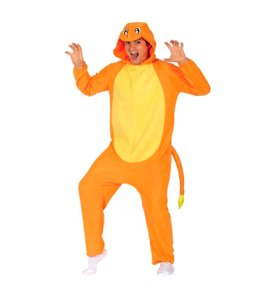 Tradineur - Disfraz de dragón naranja para adulto, fibra sintética, incluye mono con capucha y cola, carnaval, Halloween, cosplay (Unisex, Talla L)