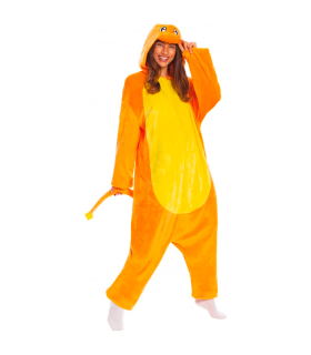 Tradineur - Disfraz de dragón naranja para adulto, fibra sintética, incluye mono con capucha y cola, carnaval, Halloween, cosplay (Unisex, Talla L)