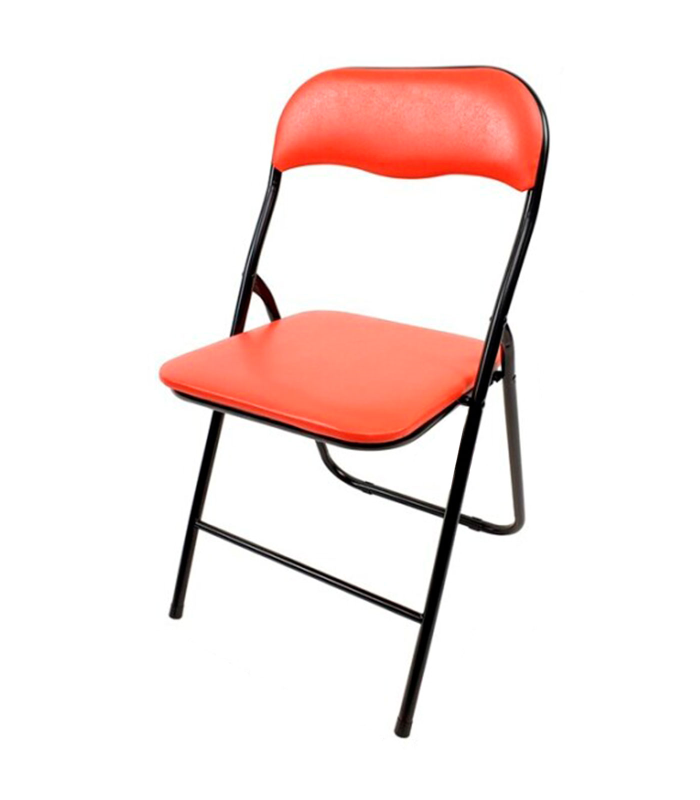 Tradineur - Silla plegable de metal con asiento y respaldo acolchado, conteras antideslizantes y reposapiés, hogar, terraza, jardín (Rojo y negro, 80 x 45 x 44 cm)