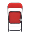 Tradineur - Silla plegable de metal con asiento y respaldo acolchado, conteras antideslizantes y reposapiés, hogar, terraza, jardín (Rojo y negro, 80 x 45 x 44 cm)