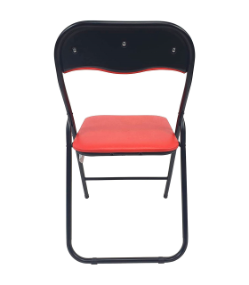 Tradineur - Silla plegable de metal con asiento y respaldo acolchado, conteras antideslizantes y reposapiés, hogar, terraza, jardín (Rojo y negro, 80 x 45 x 44 cm)