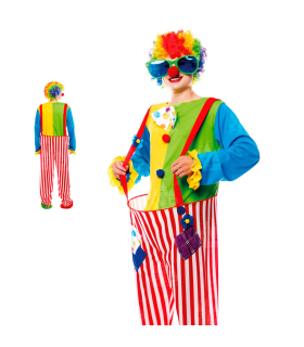 Disfraz payaso arcoiris, fibra sintética, incluye camiseta y pantalón, accesorios no incluidos, carnaval halloween, adulto, talla M