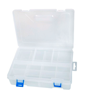 Tradineur - Caja organizadora con separadores, 2 niveles, 16 compartimentos, plástico, almacenaje de tornillos, tuercas, accesorios pesca, 6 x 23 x 16 cm