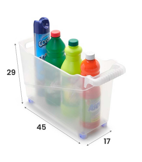 Tradineur - Carrito de plástico multiusos con ruedas - 27,8 x 45 x 16,8 cm - Cesta para diversos usos con ruedas para moverlo - Cesto para organización y almacenamiento - Transparente