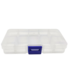 Tradineur - Caja organizadora de plástico con 10 compartimentos y 6 separadores removibles, almacenaje de tornillos, tuercas, accesorios pesca, 13 x 6,2 x 2,2 cm