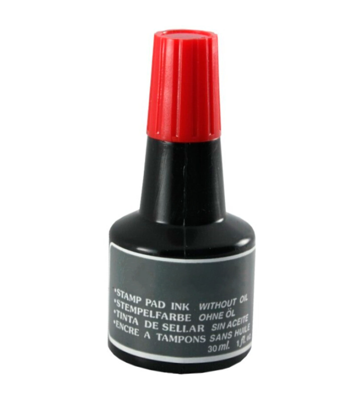 Tradineur - Tinta para tampones y sellos, tinta de sellar sin aceite, apta para sellos de oficina, entintado manual (Rojo, 30 ml)